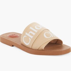 Chloe Woody Flat Logo Slide Sandals